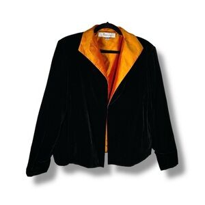 Indo-Chic 100% Silk Black And Orange Velour Style Blazer Size Large - “Maggie”